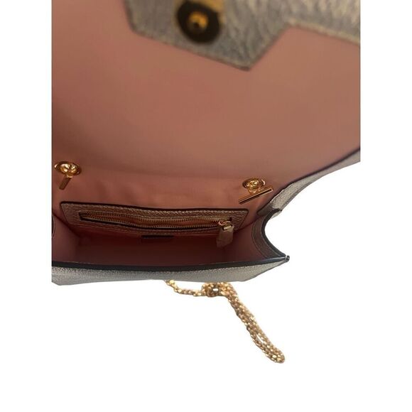 NWT Luana Italy Clio Studded Flap Bag Chain Metallic Silver Leather Bag with Gol - Picture 5 of 8